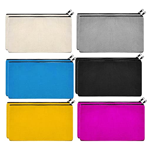 Image of Lify DIY Craft Blank Bag Canvas Makeup Pencil Pouch with Zipper- Multipurpose Pen Pencil Case Cotton Cosmetic Bag Travel Cosmetic Bag, Stylish and Durable Pouch with Zipper -12 Piece Pack, Assorted