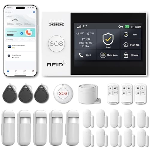 Alarmanlage Haus WLAN + 4G ohne Monatsgebühr, 4,3' Touchscreen, App-Steuerung mit SMS & Batteriewarnung – Sicherheitssystem für Haus & Alarmanlage Wohnung, Alexa kompatibel (Lot de 24 Articles)