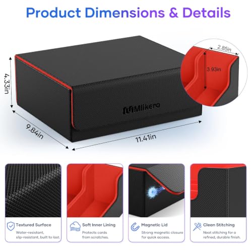 Image of Mlikero Trading Card Storage Box, Bulk Card Storage for 1800+ Sleeved Cards, PU Leather Magnetic Closure Card Organizer with 10 Dividers & 3 Foam Stoppers, Fit for MTG, TCG and Sports Cards (Red)