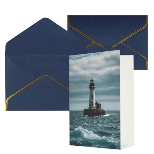STVYUKL O[eBOJ[h t Thinking of You Card Lighthouse Ocean Happy Birthday  ҏ 󔒂̃J[h @ 4x6
