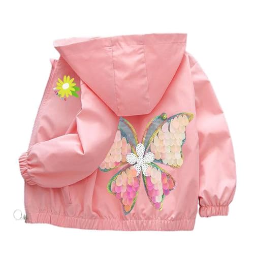 PINU Girls Sequin Butterfly Jacket-Sparkle Hooded Windbreaker-Shimmer Butterfly Lightweight Spring Fall Outerwear for Kids