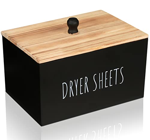 Laundry Dryer Sheet Holder - Home Softener Sheets Dispenser Farmhouse Decor, Space Saving Organization Storage, Wooden Box Container Modern Organizer, Laundry Room Décor, and Accessories (black)
