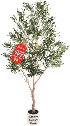 Large Olive Trees Artificial Indoor, Upgraded 7FT Faux Olive Tree...