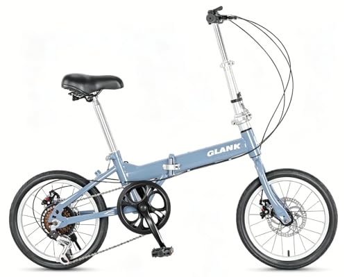 Kcolic Bicicleta Plegable 16 Pulgadas, Mini Bicicleta Urbana Ligera con 6 Velocidades, Cuadro Tubo Pared Gruesa Fabricado En Acero Carbono, Adecuada para Paseos Aire Libre para Adultos. Blue,16in