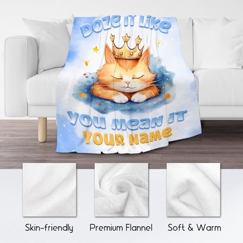 Custom Cat Blanket, Cute Soft Throw Gifts for Kids, Cozy Flannel Throw Blankets for Couch Sofa, Light Blue 30"x40"