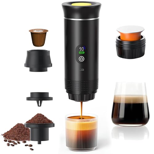 Machine à Cafe Portable,3 En 1 Cafetière à Expresso Chauffage Électrique,Rechargeable,Pour Camping et Voiture,Chauffage Rapide,compatible avec Capsules K-Cup et café moulu,Pour voyage