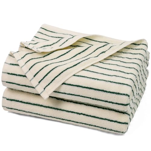 Jacquotha Green Striped Bath Towels Set of 2 Lighter & Quick Dry Towels Large 27.5 x 55 inches Farmhouse for Bathroom Decor Shower Pool Days