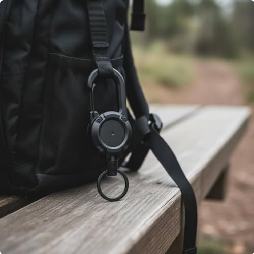 ZPGVWXKO Mousqueton Rétractable Porte-clés Clip Enrouleur Antiperte Fil Acier Déploiement 60 Cm Fixation Ferme Ceinture Veste Adapté au Plein Air Randonnée Maintenance Sécurité, Noir – vue 6
