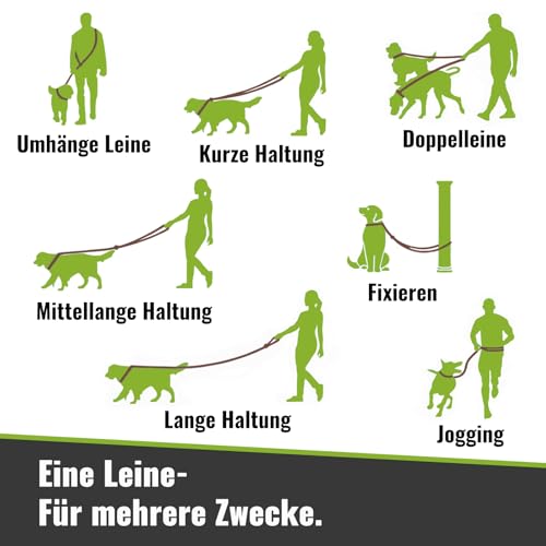 Hundeleine Leder 2m kleine Hunde leicht Fettlederleine [3-Fach Verstellbar] Lederleine geflochten – robuste Leine Hund mit Chrombeschlägen – Führleine Hund & Freihandleine zum Umhängen, Braun 10mm