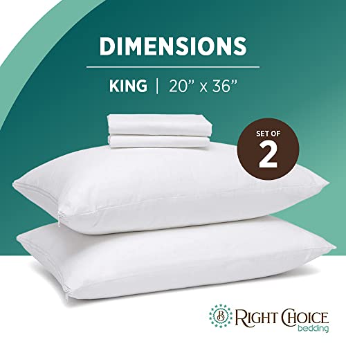 Right Choice Bedding Cotton Pillow Protectors with Zipper. Zip Up Pillowcase King Size 20x36 (Set of 2)