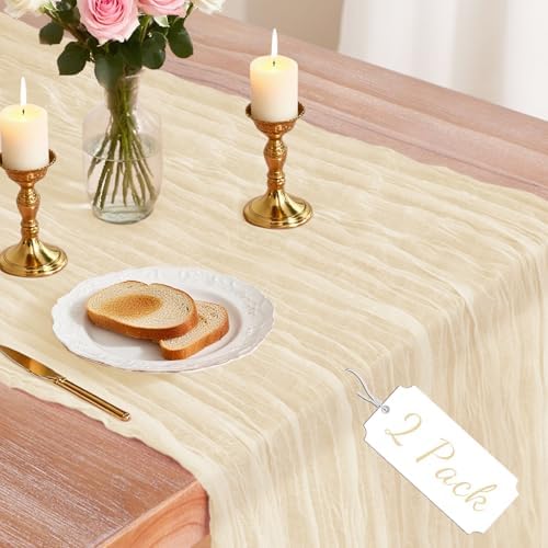 2 Pack Beige Cheesecloth Table Runner, 10Ft Boho Gauze Cheese Clo...