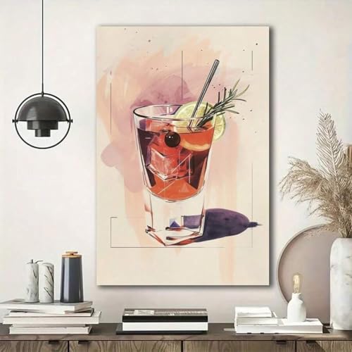 Peinture sur verre cocktail de fruits rétro pour décoration murale cuisine et salon esthétique