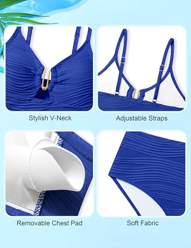 Image of BAVADER Girls Swimsuit High Waisted Girls Bathing Suit V Neck Cutout Two Piece Swimwear Ruched Solid Padded Bikini Sets 9-16Y