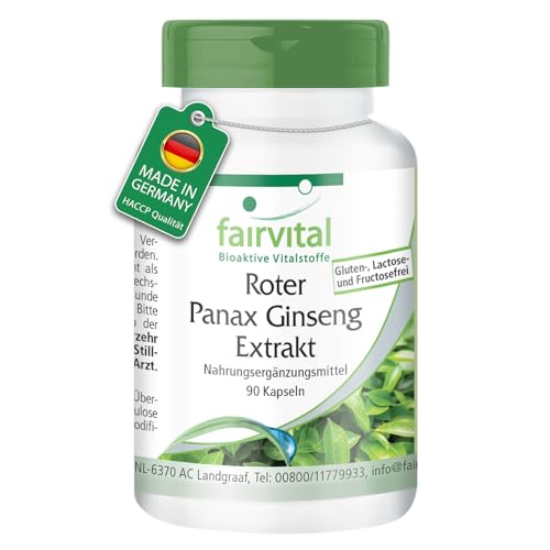 fairvital Extracto de ginseng rojo Panax, 400mg de extracto de ginseng coreano por cápsula, ALTA DOSIS, VEGANO, 90 cápsulas, fáciles de tragar, C. A. Meyer