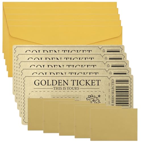 Imagen de YUVKIN 5 piezas Golden Ticket Tarjeta Regalo Con Sobres
