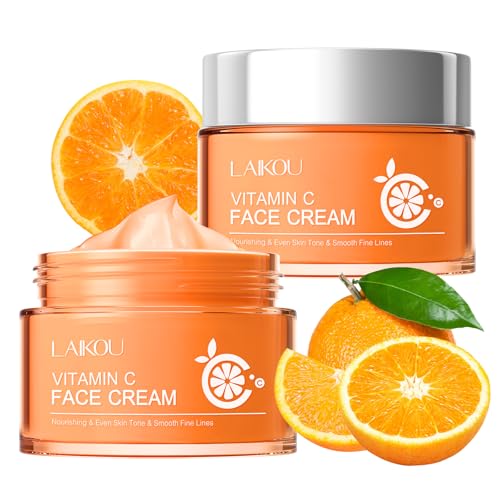 LAIKOU Crema Vitamina C Facial, 2 x 50gCrema Cara Antimanchas Mujer, para Todo Tipo de Piel Crema de Día y de Noche Antiedad Reafirmante y Nutritiva