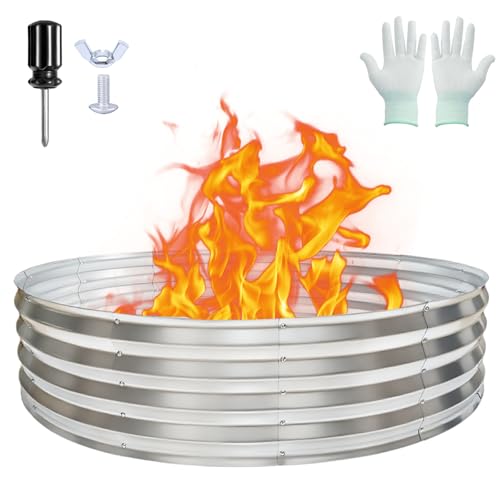 60 Inch Large Round Fire Pit Ring, Galvanized Steel Outdoor Bonfire Ring for Backyard & Camping,...