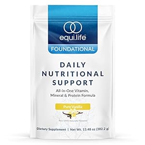 Equilife – Daily Nutritional Support, Organic and Plant Based Protein Powder, All-in-one Multivitamin, Boost Energy and Mood, Gut-Cleansing Aid and Skin Health (Pure Vanilla,14 Servings Bag)
