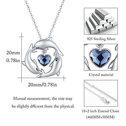 Dolphin Necklace For Women 925 Sterling Silver With Blue Heart Shaped Crystals Circle Pendant Necklace Ocean Cute Animal Hawaiian Beach Ocean Choker Birthstone Jewelry For Daughter Best Friend #TOP3