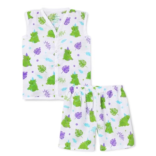Image of The Boo Boo Club Muslin Jhabla and Short Set 100% GOTS Certified Organic Cotton | Sleeveless Button Vest | Summer Wear Set