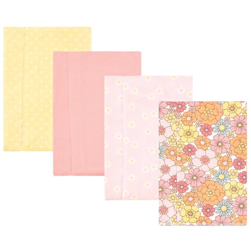 Image of Hudson Baby Unisex Baby Cotton Poly Flannel Burp Cloths, Peace Love Flowers 4 Pack, One Size