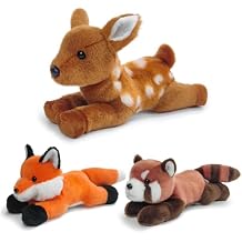3-Pack 8" Woodland Plush Toys - Fox, Red Panda, Sika Deer Cuddly Stuffed Animals for Kids & Babies Holiday Birthday