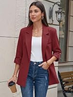 Cicy Bell Damen 3/4 Arm Blazer Elegant Jacke,Rot,M – Ansicht 4