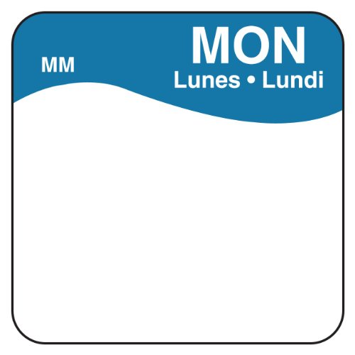 DayMark Safety Systems MoveMark IT110034 Day of the Week Trilingual Removable Label, Monday, 1" x 1", Blue (Roll of 1000) image 4