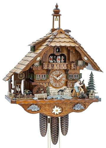 Hekas Cuckoo Clock Black Forest House with Moving Moving Wood Chopper
