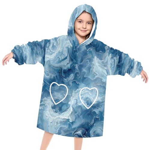 Pardick Wearable Blanket Hoodie for Kids, Sky Blue Marble Fleece Sweatshirt Blanket Oversized Blanket Sweatshirt with Pocket Flannel Warm Hooded Blanket 6-10 Year Old Girl Boy Gift, One Size