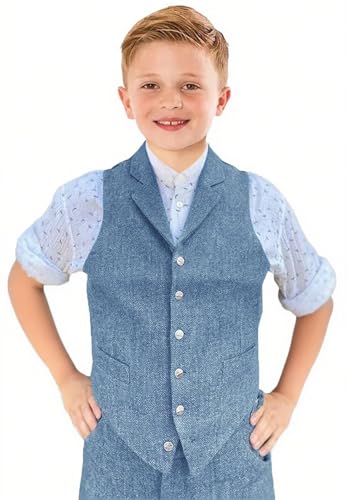Boys Vest Vintage Tweed Herringbone Suit Vest for Kids Wedding Outfit Sleeveless Slim Fit Waistcoat2