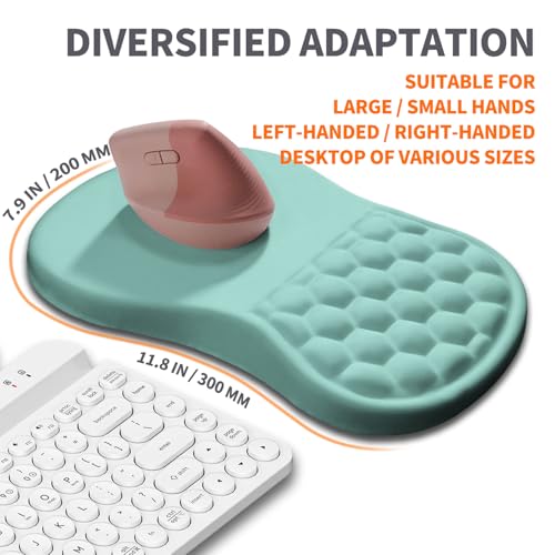 Image of Ergonomic Joint Wrist Support Mouse Pad with Memory Foam Cushion Massage Bump, Carpal Tunnel Pain Relief Mousepad Slope Design for Wrist Rest, 11.8x7.9 in, LightBlue