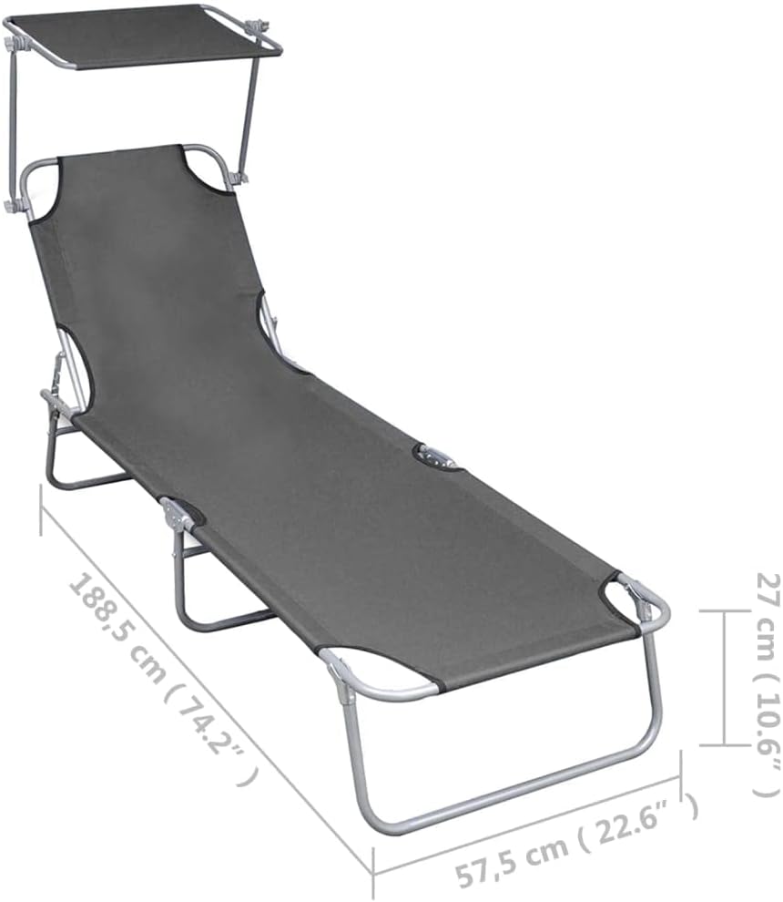 Outdoor Chaise Lounge Set, Patio Pool Chairs, Adjustable Back,Outdoor Folding Sun Lounger,with Canopy, Gray Aluminum