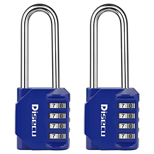 Image of 2 Pack disecu 2.6 Inch Long Shackle Combination Lock, 4 Digit Outdoor Waterproof Padlock for School Gym Locker, Sports Locker, Storage Unit, Gate, Fence, Toolbox, Cabinet (Blue)