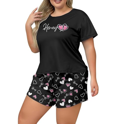 Celanisai Pijama corto para mujer, diseño de piña con gráfico, conjunto de dos piezas, talla grande, camiseta de otoño y pantalones cortos, 2 piezas, ropa de dormir fina, transpirable, ropa de dormir