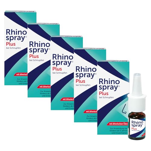 Rhinospray Plus bei Schnupfen | 5 x 10 ml | Befreit die Nase effektiv mit Tramazolin und ätherischen Ölen | bei Schnupfen geschwollener Nasenschleimhaut und Nasennebenhöhlenentzündung