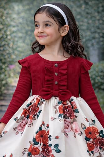 Image of Buy & Try by Dharmikaay Girl's Lycra Floral Printed Frock Dress for Girls Short Frock Baby Princess Western Dresses| Stylish Fancy Kids Clothing for New Year, Fashion.