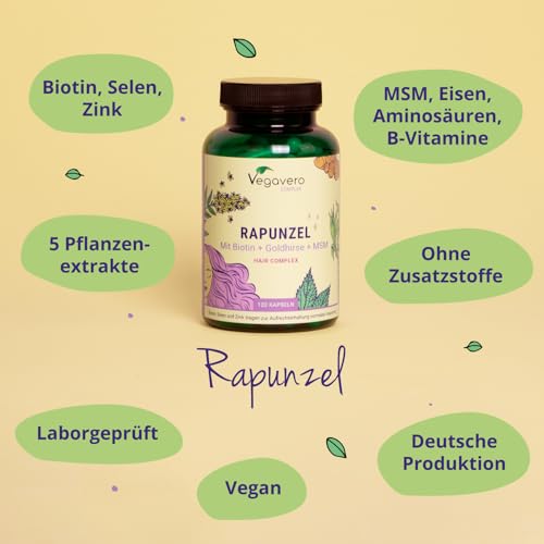Rapunzel | Haar Vitamine mit MSM, Biotin, Zink, L-Cystein und Selen | Pflanzliche Powerextrakte: Goldhirse, Bambus & mehr | Haarkapseln | 120 Stück | Vegan | Vegavero