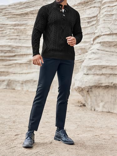 Gafeng Mens Mock Neck Pullover Sweater Casual Slim Fit Cable Knit Button Up Thermal Lightweight Winter Sweaters Knitwear4