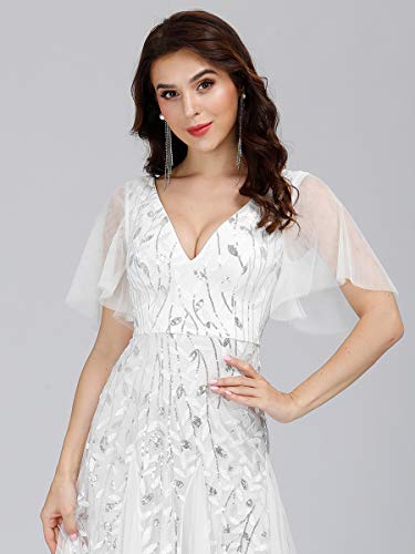 Ever-Pretty Women's A-line Short Sleeve V-Neck Applqiues Long Wedding Guest Dress White US14