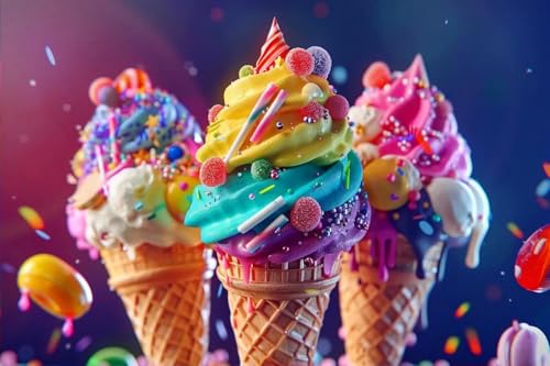 Rovifei Frameless Oil Painting Posters,Colorful Ice Cream Wall Art,Canvas Poster