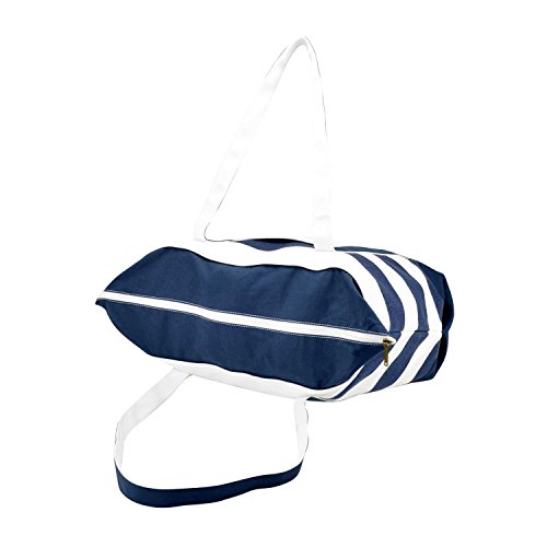 Bolso tipo tote de lona algodón rayada azul marino miniatura 4