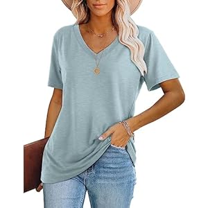 WIHOLL T-Shirt Tops Damen mit V-Ausschnitt Kurzarm