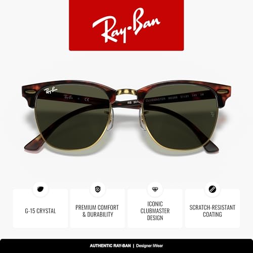 Image of Ray-Ban RB3016F Clubmaster Low Bridge Fit Square Sunglasses for Men for Women