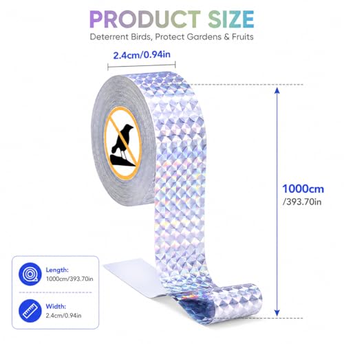 Image of 100m Reflective Bird Deterrent Tape, Pigeon Scarer Ribbon for Garden and Orchard Protection, Pigeon Repellent for Balcony and Courtyard, 2.4cm Wide