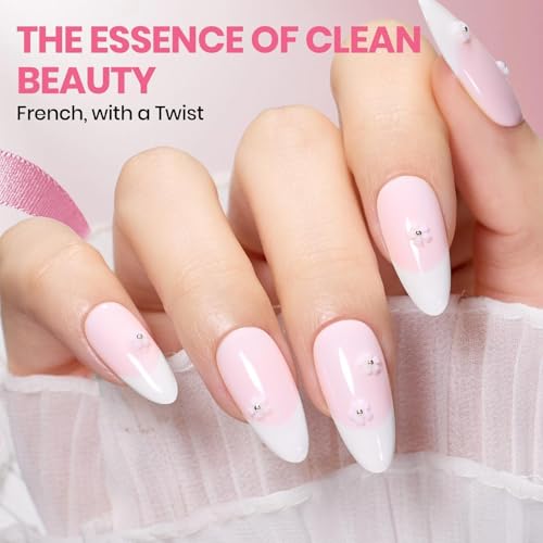 Image of Beetles French Tip Gel Polish - Blush Moonlight, 2 Colors HEMA-Free Summer White Pink Gel Nail Polish Set 15ML with Styles Stickers, Same Color Bottle, Soak Off UV LED Nails