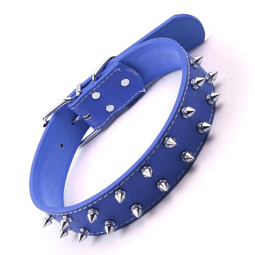 Pssopp Hundehalsband Im Punk-Stil, PU-Leder, Verstellbares Stachelhalsband für Mittelgroße und Große Hunde, Stilvolles Nieten-Design für Modische Haustiere (Blue)