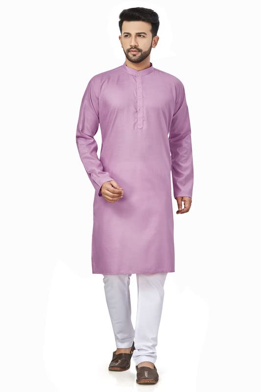 Be Active 100% Cotton Stylish Trendy Solid Pattern Full Sleeve Comfortable Men's Kurta Pyjama Set Gives Rich Look Rfsk0001_33_Set_M Lavender