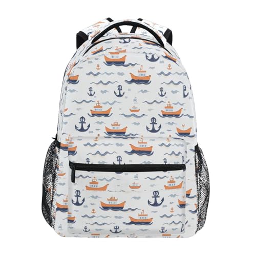 Blue Anchor Ship Wave Backpack for School Boys Girls Adults Kids Bookbag Laptop Bag 15L - Main Image