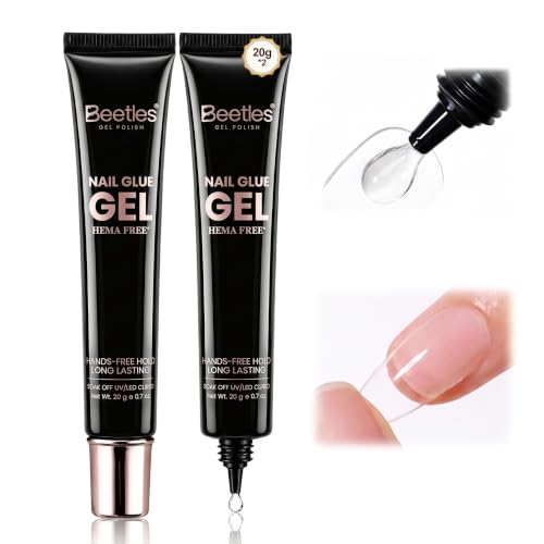 Beetles 2Pcs*20g UV Nail Glue, Hands-Free Solid Nail Glue Gel, HEMA Free